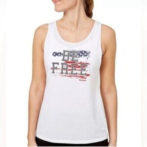 NWT women’s large Reebok open back workout tank top BE FREE USA flag logo LG